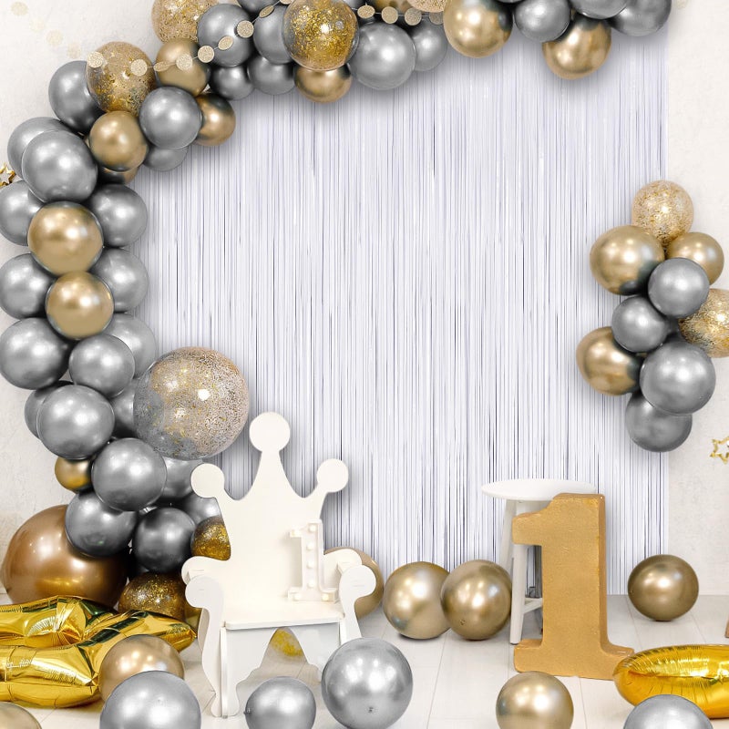 TOTAFAM 2 Pack Fringe Curtains Backdrops, Foil Fringe Curtains, Door Streamers for Birthday Wedding Bridal Shower Holiday Graduation Party Decorations, Photo Booth Backdrops White - Image 3